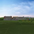 Modern School Building With Multi Story Structure Large Windows And Sports Ground