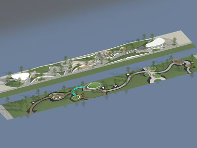 Urban Park Landscape Design With Winding Paths Green Lawns And Water Features 3d model