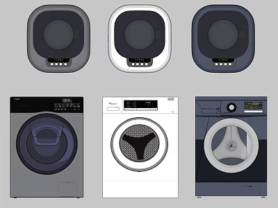 Different Design Washing Machines With Modern Colors And Front Top Views 3d model