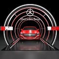 Curved Display Shelves With Illuminated Light Strips For Red Mercedes-Benz Car Exhibition Scene