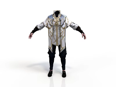 Fantasy Character Costume In White Gold With Geometric Patterns Black Pants And Shoes 3d model