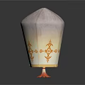 Traditional Paper Lantern With White Yellow Gradient Orange Decorative Patterns And Bottom Red Tassels