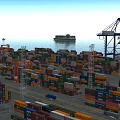 Scenic Container Port View With Colorful Containers Cargo Ship Cranes Sea And Mountains