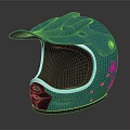 Teal Sports Helmet With Pink Graphics White Trim And Black Chin Section