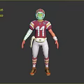 American Football Player With Red Helmet White Uniform Number 11 And Red Yellow Stripes