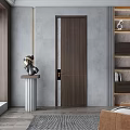 Modern Wooden Hinged Door With Golden Handle In Contemporary Interior Setting