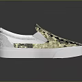Slip On Casual Shoes With Gold And Black Ginkgo Leaf Pattern And White Sole
