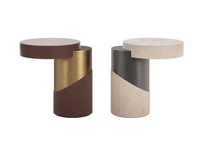 Two Modern Side Tables With Cylindrical Bases Round Tops In Brown Gold Beige And Gray 3d model