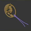 Copper Circular Clothing Badge With Figure Design And Blue String Fashion Accessory