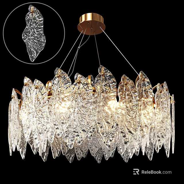 Elegant Crystal Leaf Chandelier With Gold Frame Modern Home Decor Design 3d model 