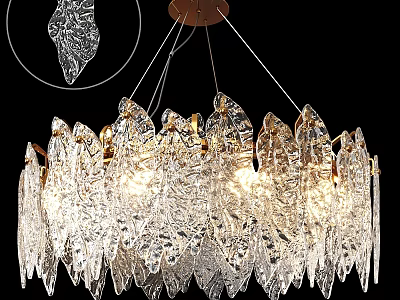 Elegant Crystal Leaf Chandelier With Gold Frame Modern Home Decor Design 3d model