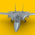 Detailed Gray Fighter Jet Model With Twin Tails Cockpit And Landing Gear On Yellow Background 3d model