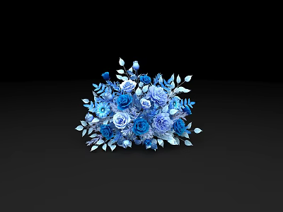 Elegant Blue and White Rose Flower Arrangement with Leaves on Black Background 3d model
