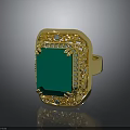 Luxury Gold Ring With Square Green Emerald Gemstone And Diamond Decorative Accents