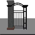 Black Iron Gate Featuring Arched Top Vertical Bars And Decorative Pillars Design 3d model