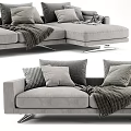Modern Gray Sectional Sofa With Plush Pillows And Cozy Blanket 3d model