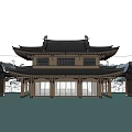 Traditional Chinese Ancient Architecture With Classic Double Eaved Roof And Wooden Frames Reflected In Water