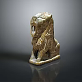 Ancient Sitting Stone Lion Statue With Intricate Carved Details And Dark Background