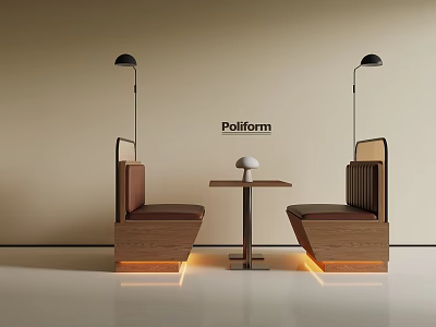 Modern Booth Sofa Design With Center Table Floor Lamps And Underlighting 3d model