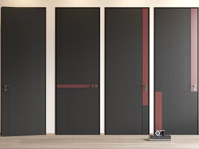Sleek Black Hinged Doors With Red Accents Modern Home Interior Stylish Design 3d model