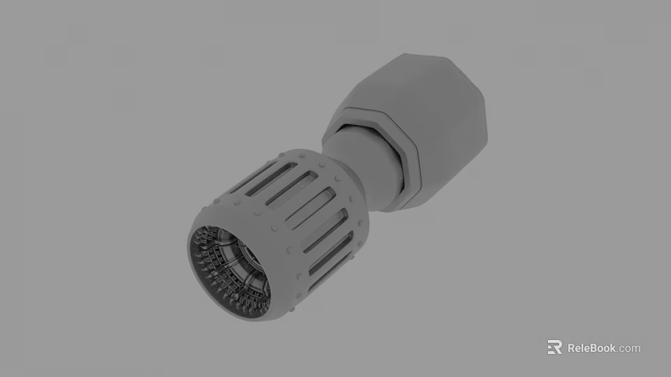 Gray Industrial Mechanical Component With Hexagonal Head And Perforated Cylindrical Section 3d model 