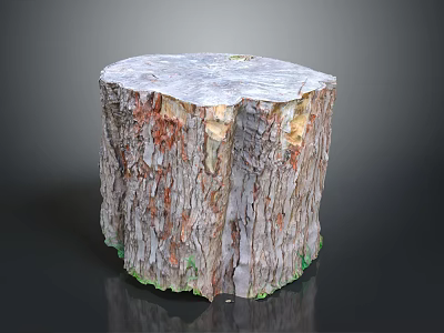 Natural Wooden Stone Stump Decorative Stool With Bark Texture And Handcrafted Detail 3d model