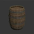 Wooden Barrel With Metal Hoops And Textured Surface On Dark Background
