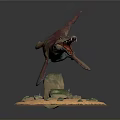 Colorful Dinosaur Character Figure With Open Mouth Sharp Teeth And Detailed Grass Sand Base