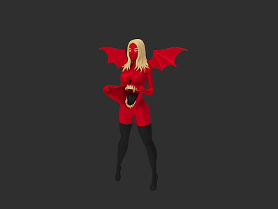Blonde Woman In Red Costume With Red Bat Wings Fantasy Character Design 3d model