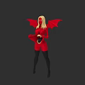 Blonde Woman In Red Costume With Red Bat Wings Fantasy Character Design