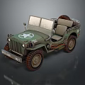 Classic Olive Green Military Jeep With Canvas Top Star Emblem And Off Road Tires