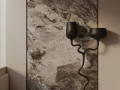 Artistic Black Floor Lamp With Curved Design Against Marble Wall In Modern Living Room 3d model