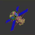 Detailed 3D Model Of Satellite With Blue Solar Panels And Yellow Body Structure