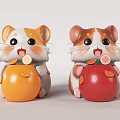 Cute Cartoon Hamster Ornament Set With Orange And Red Fruit Figurines For Decoration