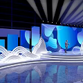 Modern Stage Design With Mountain Decor Blue Lighting And Seats 3d model