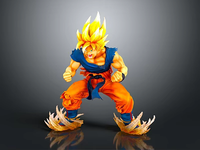 Game Movie Character With Golden Spiky Hair Orange Pants Blue Top Battle Stance Energy Aura 3d model
