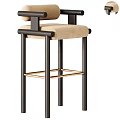 Modern Bar Stool With Black Frame Beige Upholstered Seat And Gold Accent Trim