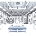 Spacious Shoe Store Interior Featuring Shelves Displays Lighting And Central Bench 3d model