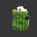 Adorable Panda Character Holding Bundled Green Bamboo Stalks On Black Reflective Surface