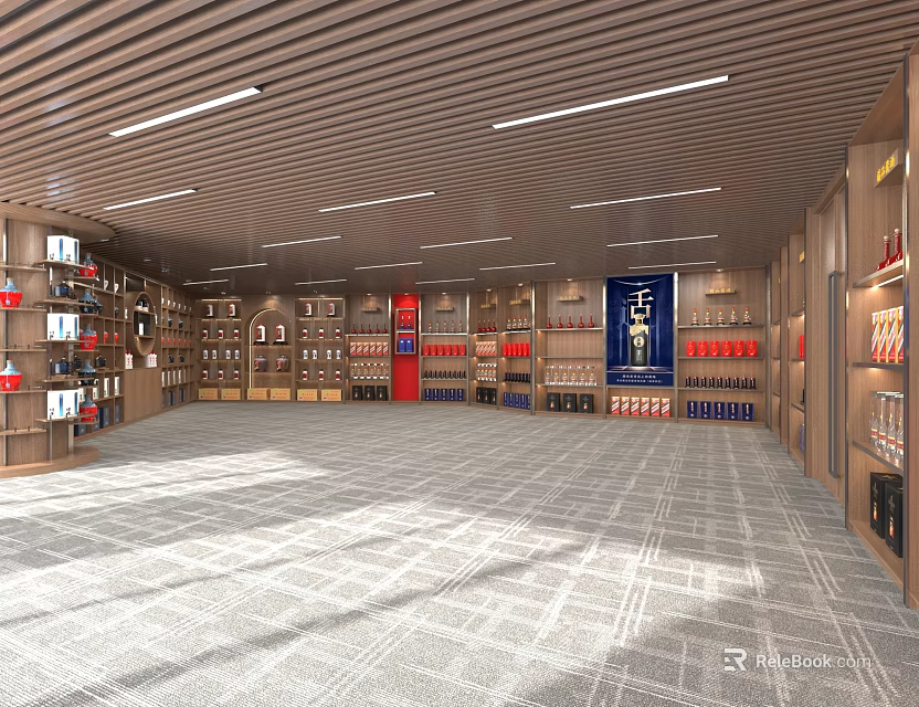 Tobacco and Liquor Store Spacious Interior with Shelves and Product Displays 3d model 