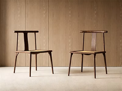 Elegant Wooden Dining Chairs In Modern Interior With Light Floor And Wooden Wall 3d model