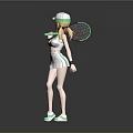 Cute Child in White Green Sportswear with Cap Holding Tennis Racket