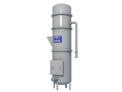 Industrial Equipment with Cylindrical Tower Structure and Side Pipes on Support Base featuring Blue Label 3d model