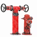 Red Garden Decor Watering Valve Columns With Black Wheels And Markings