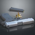 Silver Pistol With Black Grip Magazine And Bullets On Dark Reflection Surface 3d model