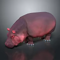 Realistic Pink Hippopotamus 3D Rendered Model With Dark Background And Reflection 3d model