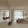 Modern Minimalist Open Concept Living Dining Room With All White Interior Sofa And Dining Table