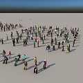 Crowd of People in 800 Frame Animation with Low High Poly Models Standing Sitting Walking Running