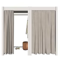 Neutral Toned Clothing Store Interior With Hanging Clothes Mirror And Wooden Stools