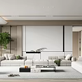 Spacious Modern Living Room Interior With Comfortable Sofa Green Plants TV Wall And Coffee Table